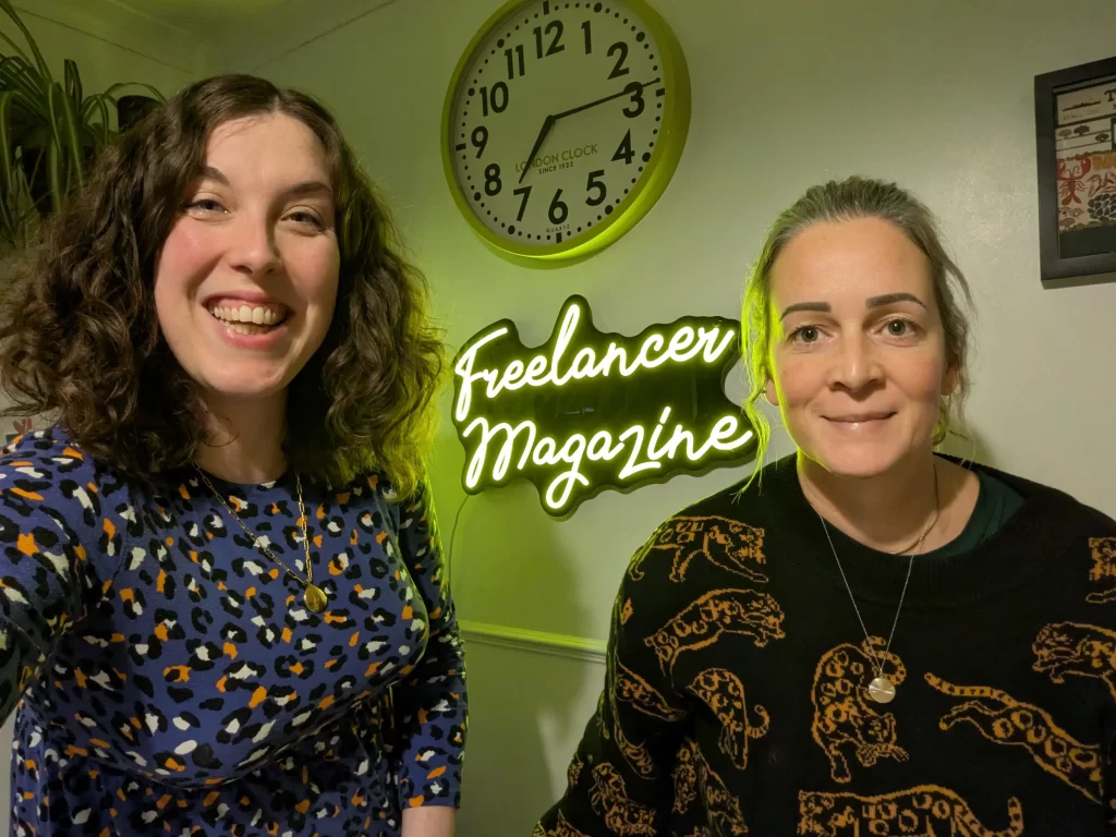 A selfie of Sophie from three beans thinking with Sophie Cross from Freelancer magazine